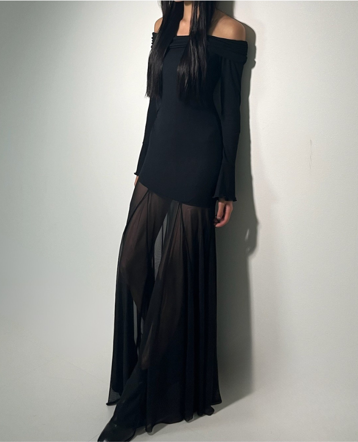 Long Off Shoulder Sheer One Piece /ロングオフショルダーシアーワンピース TR-10927[予約販売]