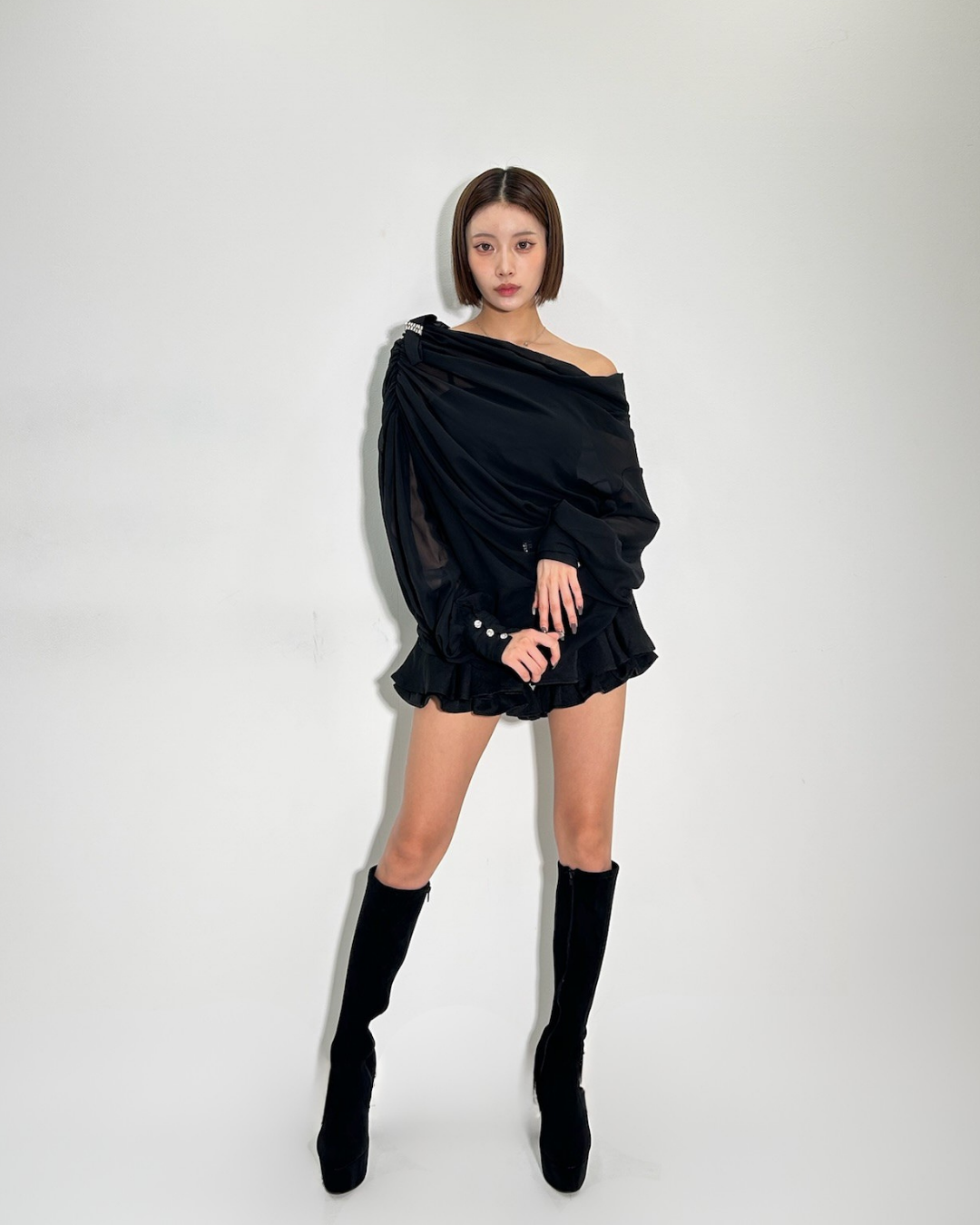Sheer frill one shoulder Set up  /シアーフリルワンショルダーセットアップ TR-10930