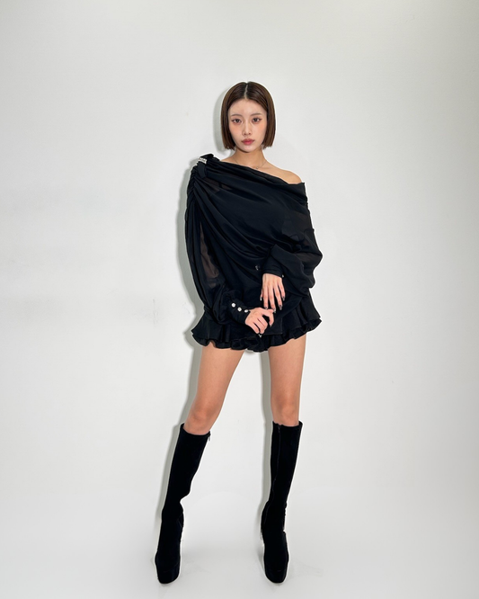 Sheer frill one shoulder Set up  /シアーフリルワンショルダーセットアップ TR-10930