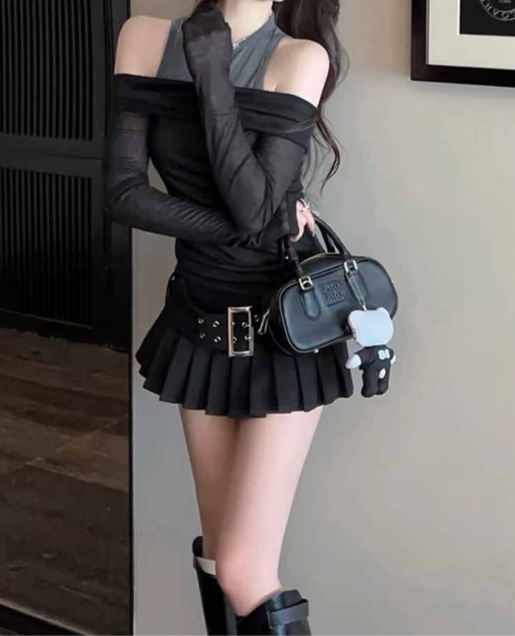 Pleated beltline miniskirt / プリーツベルトラインミニスカート TR-10792