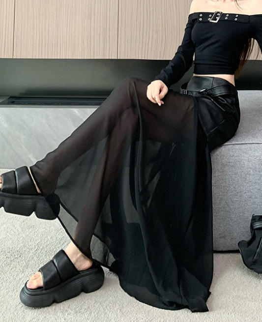 Leather Double Belt Shear Long Skirt / レザーダブルベルトシアーロングスカート TR-10732