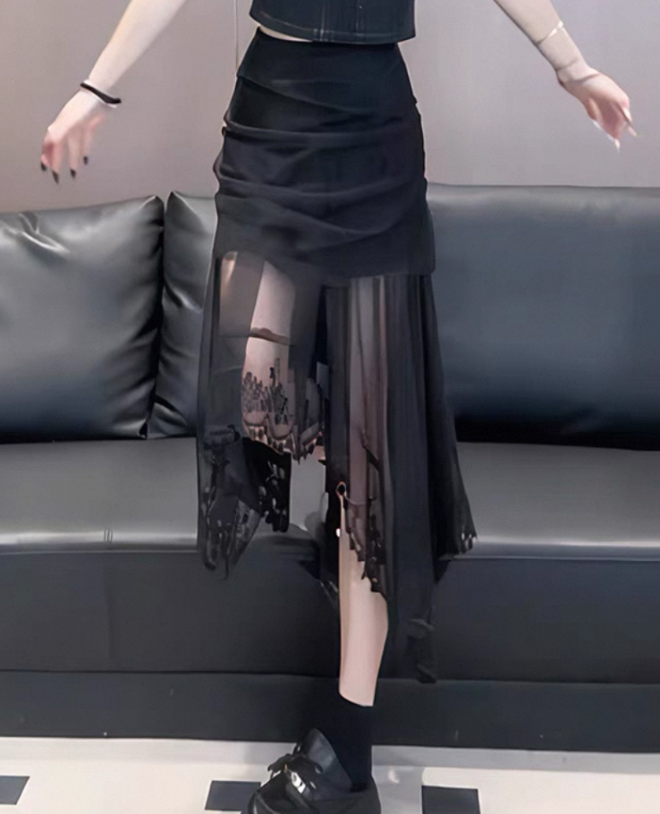 Tight gather frill medium skirt / タイトギャザーフリルミディアムスカート TR-10882