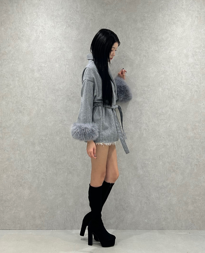 Waist Belt Fur Line Coat / ウエストベルトファーラインコート TR-10946