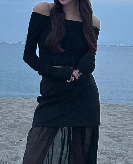 Sheer gather tight tops / シアーギャザータイトトップス TR-10868
