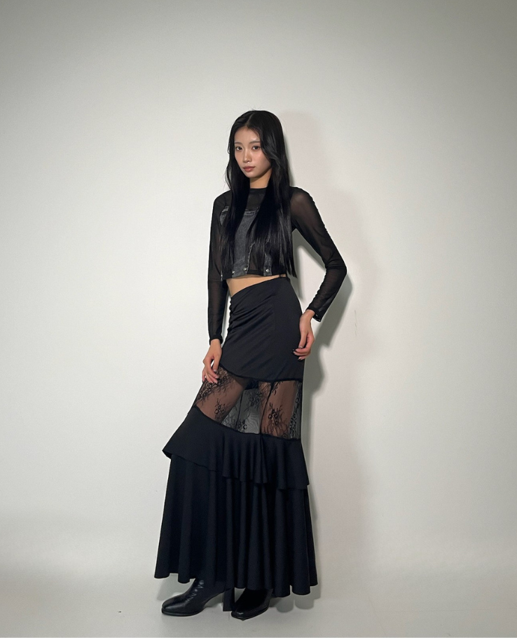 Shear Lace Docking Long Skirt /シアーレースドッキングロングスカート TR-10935