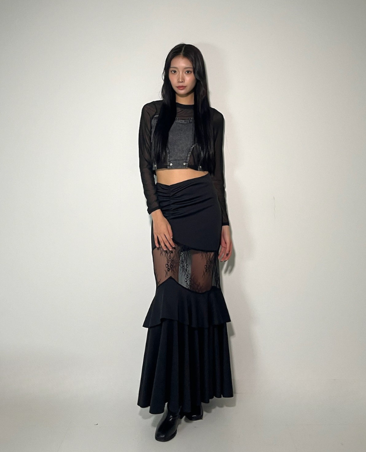 Shear Lace Docking Long Skirt /シアーレースドッキングロングスカート TR-10935