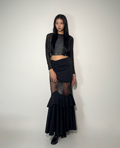Shear Lace Docking Long Skirt /シアーレースドッキングロングスカート TR-10935