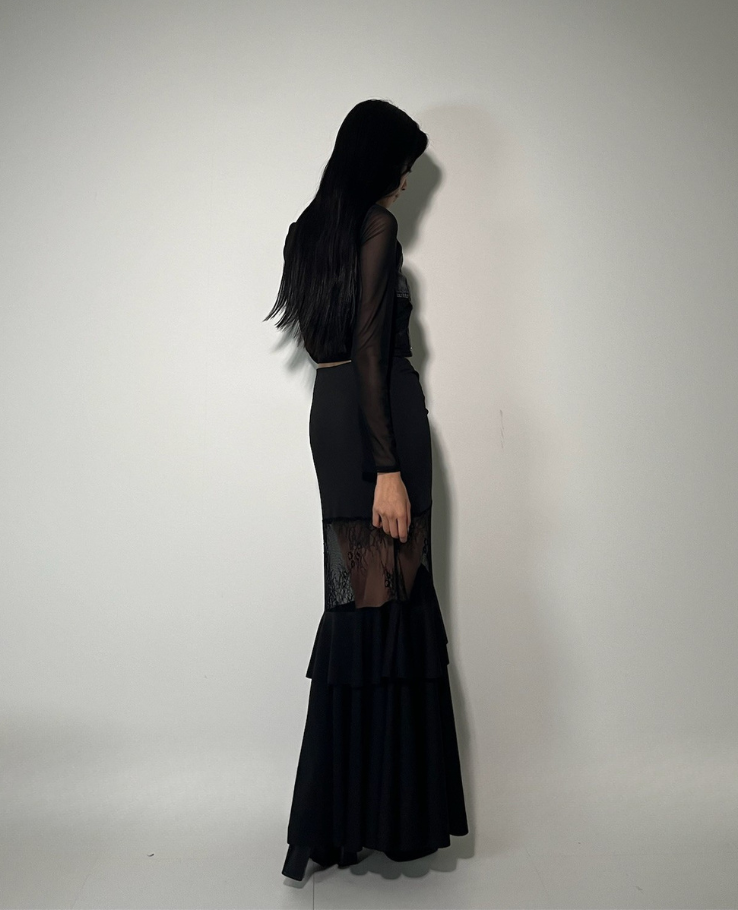 Shear Lace Docking Long Skirt /シアーレースドッキングロングスカート TR-10935