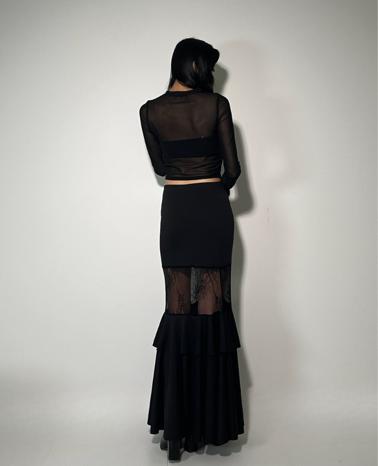 Shear Lace Docking Long Skirt /シアーレースドッキングロングスカート TR-10935