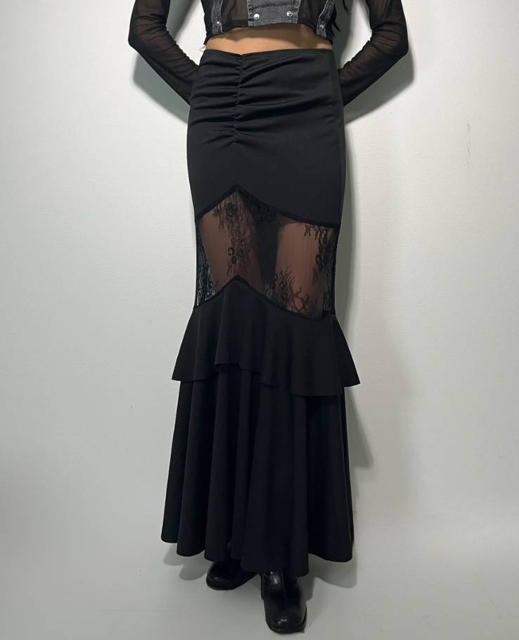 Shear Lace Docking Long Skirt /シアーレースドッキングロングスカート TR-10935