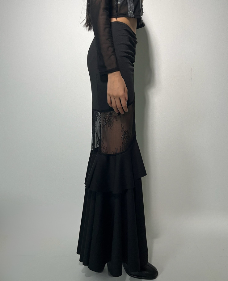 Shear Lace Docking Long Skirt /シアーレースドッキングロングスカート TR-10935