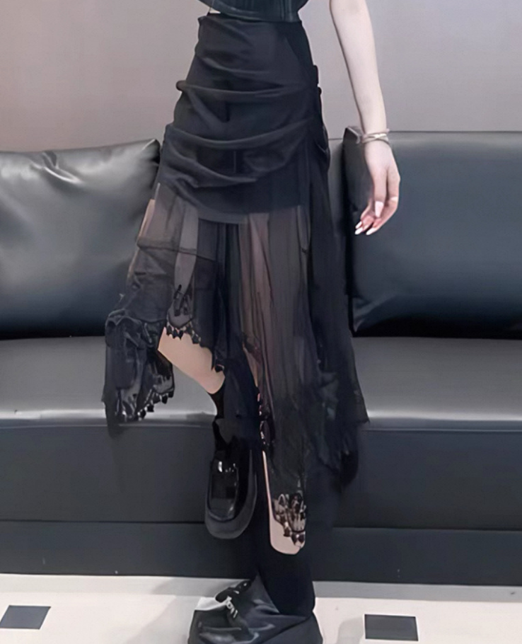 Tight gather frill medium skirt / タイトギャザーフリルミディアムスカート TR-10882