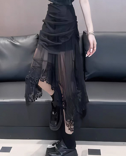 Tight gather frill medium skirt / タイトギャザーフリルミディアムスカート TR-10882
