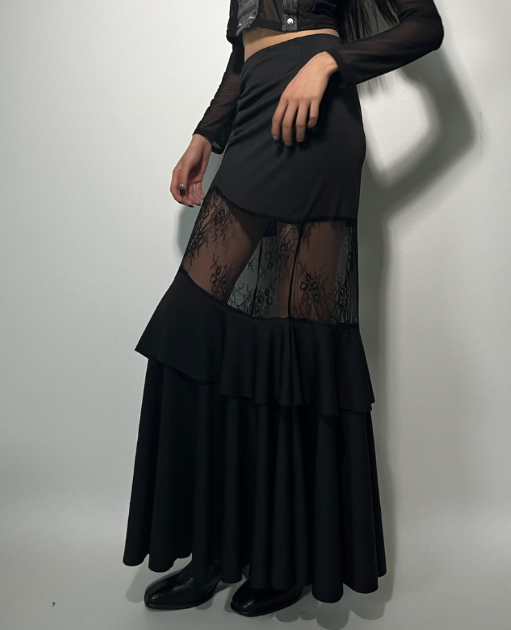 Shear Lace Docking Long Skirt /シアーレースドッキングロングスカート TR-10935