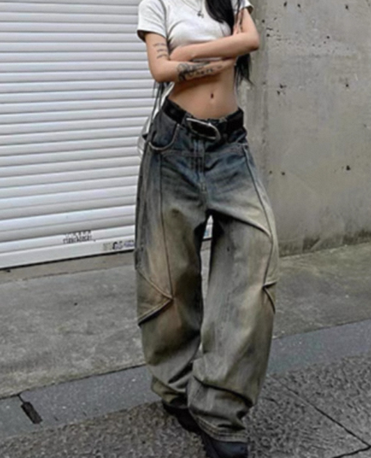 High Waist Cross Style Denim Pants / ハイウエストクロススタイルデニムパンツ TR-10893