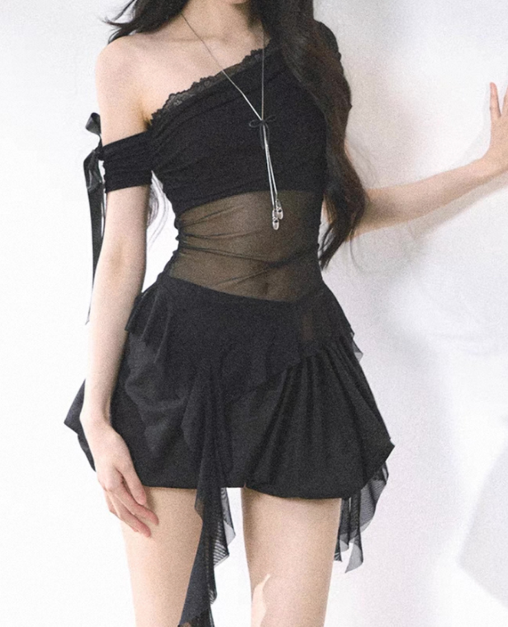 Knit Ribbon Sheer Frill Top / ニットリボンシアーフリルトップス TR-10917