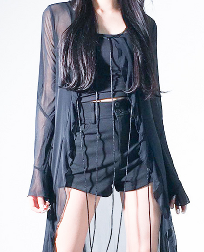Long shear frill cardigan / ロングシアーフリルカーディガン TR-10865