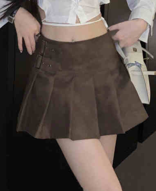 [9/24販売開始]Leather belt pleated miniskirt /レザーベルトプリーツミニスカート TR-10702