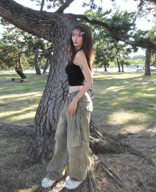 High Waist Cross Style Denim Pants / ハイウエストクロススタイルデニムパンツ TR-10893