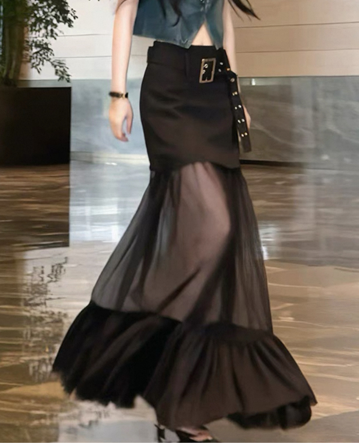 High-west tight Shear Lace Long Skirt / ハイウエストタイトシアーレースロングスカートTR-10871