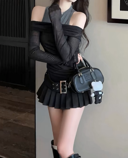 Pleated beltline miniskirt / プリーツベルトラインミニスカート TR-10792