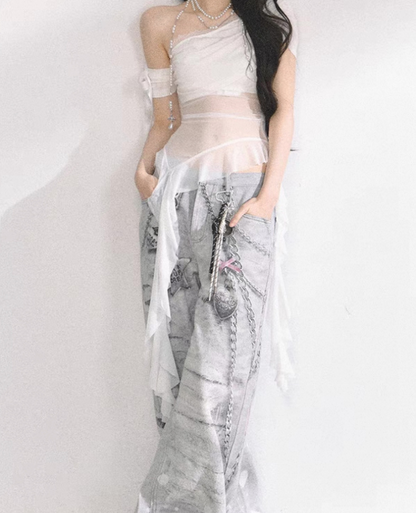 Knit Ribbon Sheer Frill Top / ニットリボンシアーフリルトップス TR-10917