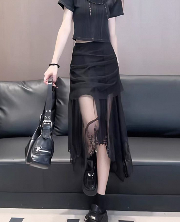 Tight gather frill medium skirt / タイトギャザーフリルミディアムスカート TR-10882
