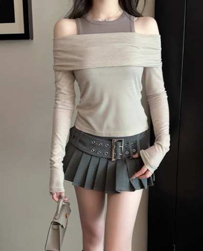 Pleated beltline miniskirt / プリーツベルトラインミニスカート TR-10792