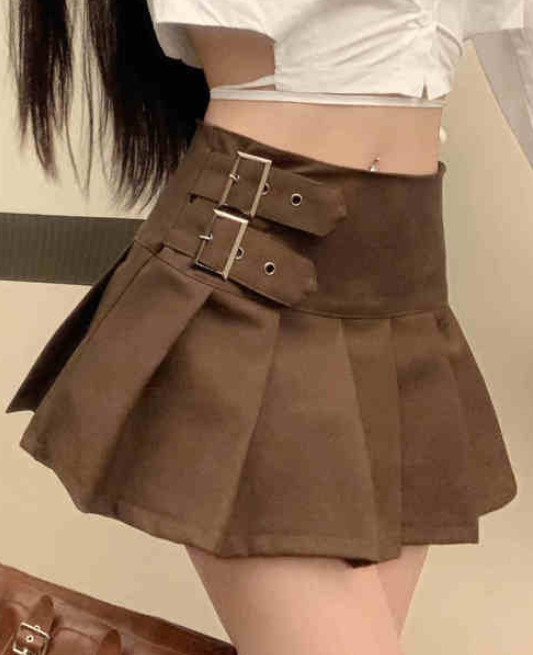 [9/24販売開始]Leather belt pleated miniskirt /レザーベルトプリーツミニスカート TR-10702