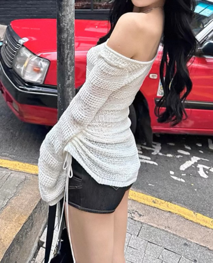One Shoulder knit tight long cardigan / ワンショルダーニットタイトロングカーディガンTR-10901