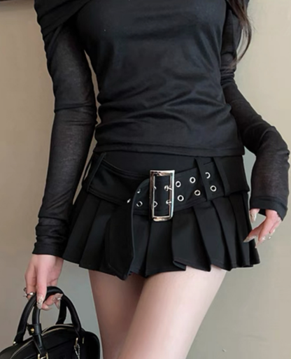 Pleated beltline miniskirt / プリーツベルトラインミニスカート TR-10792