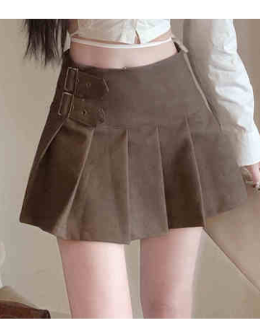 [9/24販売開始]Leather belt pleated miniskirt /レザーベルトプリーツミニスカート TR-10702