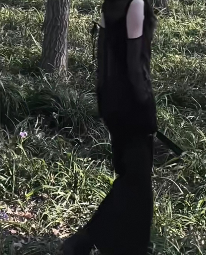 sleeve hoodie ribbon shear dress /スリーブフーディーリボンシアーワンピース TR-10858