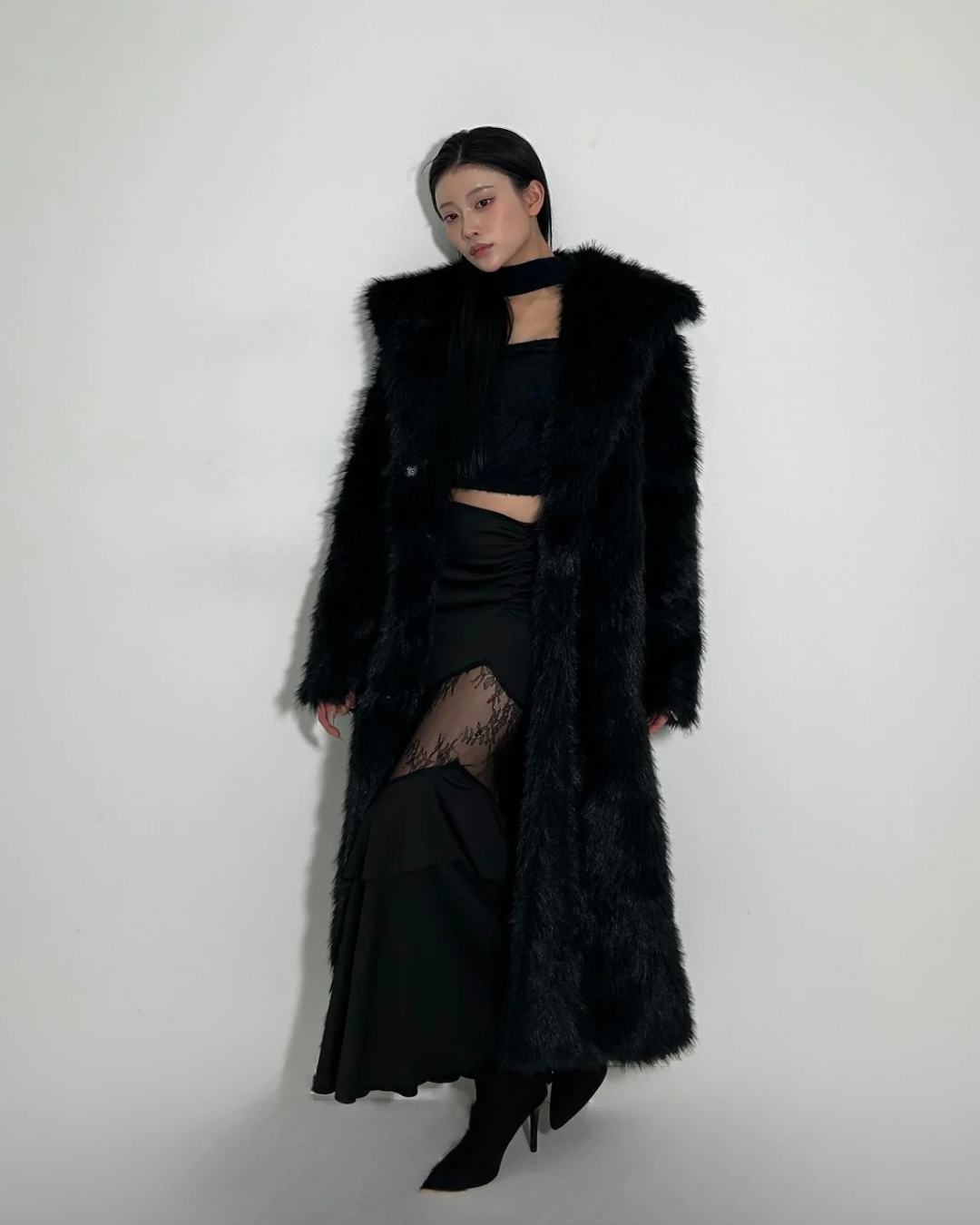 Veloa Lace Docking Long Skirt /ベロアレースドッキングロングスカート TR-10949